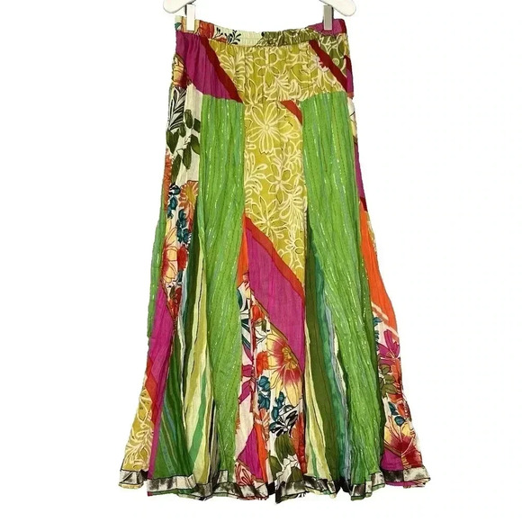 Anu by Natural Dresses & Skirts - Anü Sz S Colorful Breezy Funky Lightweight‎ Floral Art-to-Wear Skirt Cotton Lux